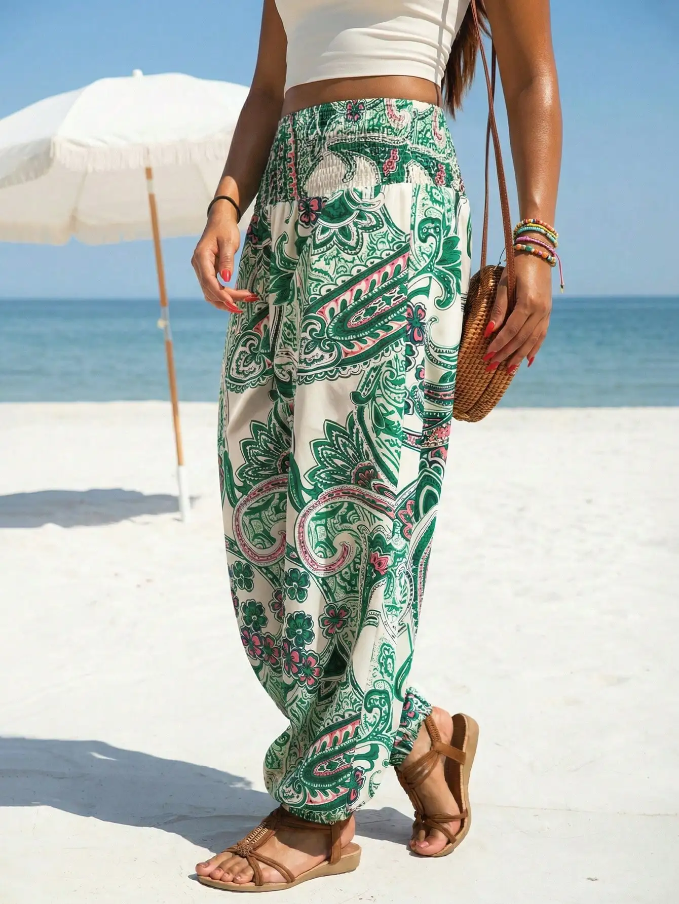 Women's Black Dress Style High Waist Paisley Print Ankle Cinched Loose Fit Bohemian Beach Vacation Capris
Women's Black Dress Style High Waist Paisley Print Ankle Cinched Loose Fit Bohemian Beach Vacation Capris