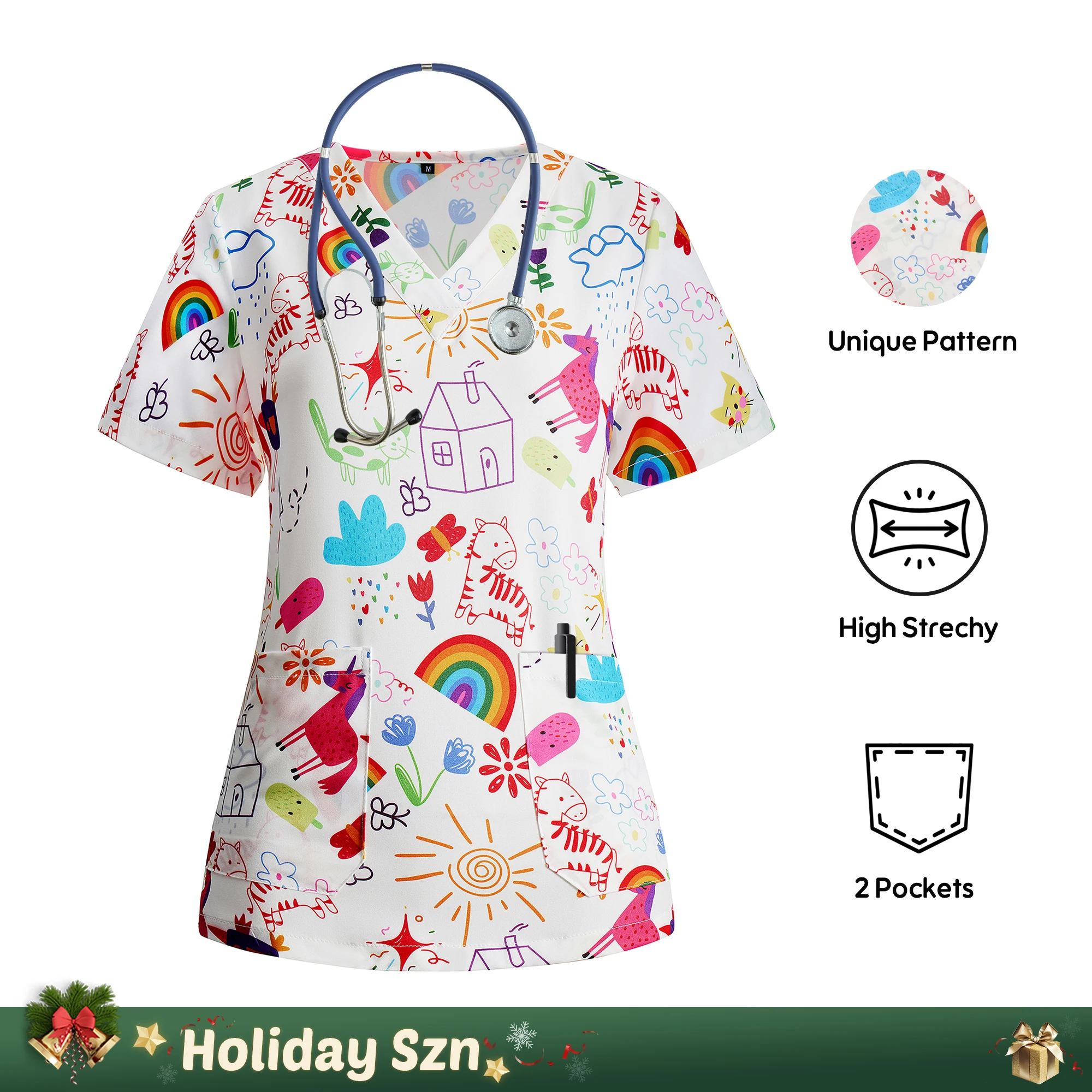 【Fun】Women Scrub Top White Medical Clothing Cartoon T-shirt Scribble Pattern Nurses Doctors Hospital Uniforms Clinical
【Fun】Women Scrub Top White Medical Clothing Cartoon T-shirt Scribble Pattern Nurses Doctors Hospital Uniforms Clinical