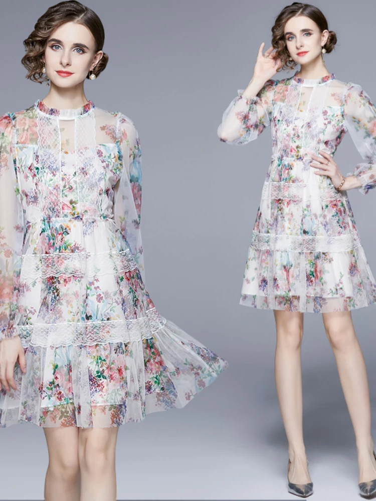 Autumn New Round Neck Long Sleeved Mesh Patchwork Lace Print Dresses Women Sexy High Waist Party Vacation Robe Vestidos
Autumn New Round Neck Long Sleeved Mesh Patchwork Lace Print Dresses Women Sexy High Waist Party Vacation Robe Vestidos