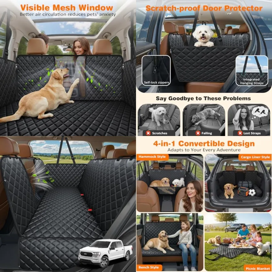 4 in 1 Dog Car Seat Cover for Back Seat, Waterproof Dog Hammock with Mesh Window and Side Flap Pet Car Seat Protector Dogs Back
4 in 1 Dog Car Seat Cover for Back Seat, Waterproof Dog Hammock with Mesh Window and Side Flap Pet Car Seat Protector Dogs Back