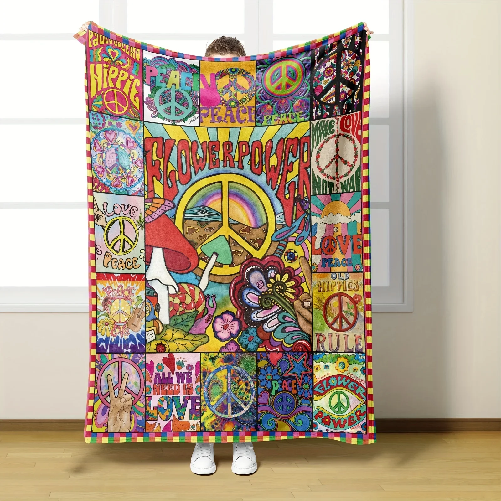 Flower Power Peace Sign Patchwork Throw Vibrant Colors for Home Cozy and Warm Ideal for Any Room
Flower Power Peace Sign Patchwork Throw Vibrant Colors for Home Cozy and Warm Ideal for Any Room