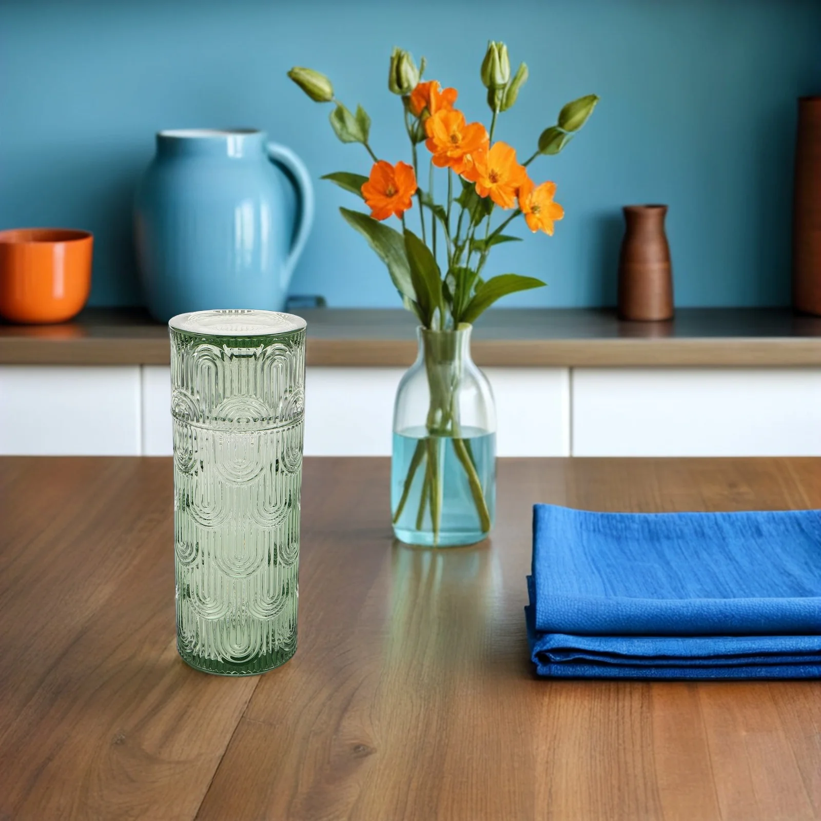 Glass Water Carafe with Tumbler Set Embossed Design 1 Piece Stylish Beverage Dispenser for Juice Cold Water Tea Nightstand Glass
Glass Water Carafe with Tumbler Set Embossed Design 1 Piece Stylish Beverage Dispenser for Juice Cold Water Tea Nightstand Glass