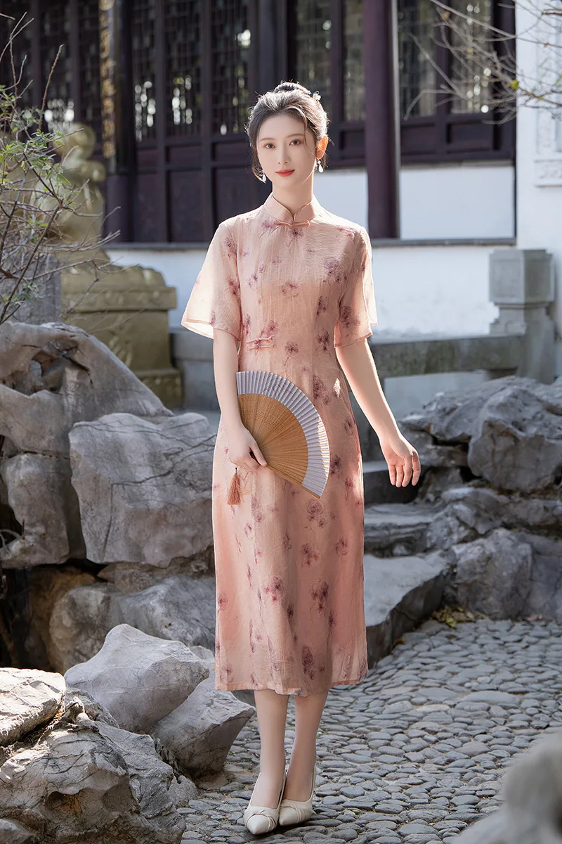 Vintage Mandarin Collar Print Qipao Women Elegant Short Sleeve A-Line Chinese Style Dresses
Vintage Mandarin Collar Print Qipao Women Elegant Short Sleeve A-Line Chinese Style Dresses