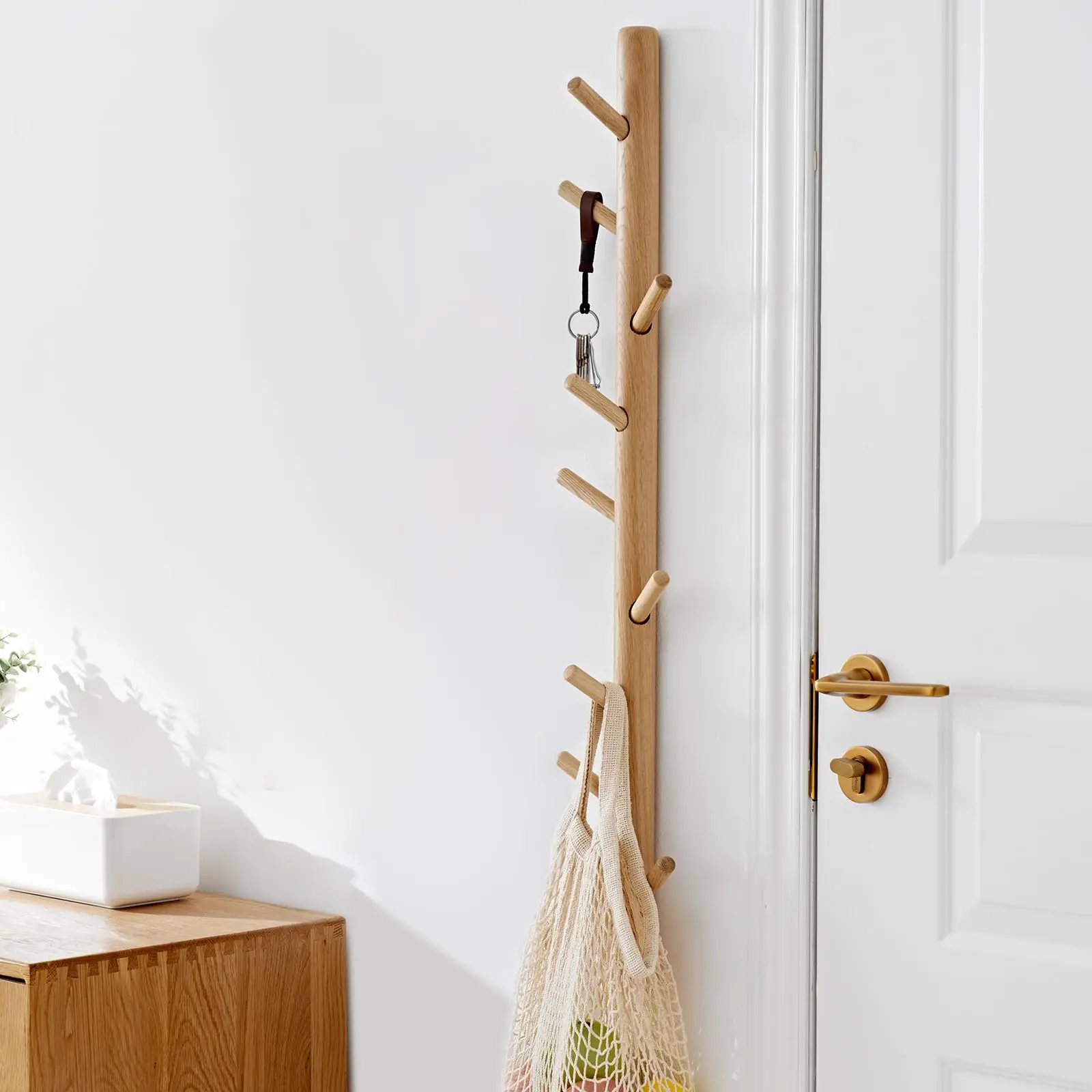Oak Wood Wall-Mounted Vertical Coat Rack With 9 Peg Hooks For Hats Jackets Bags In Entryway Bedroom Or Office
Oak Wood Wall-Mounted Vertical Coat Rack With 9 Peg Hooks For Hats Jackets Bags In Entryway Bedroom Or Office