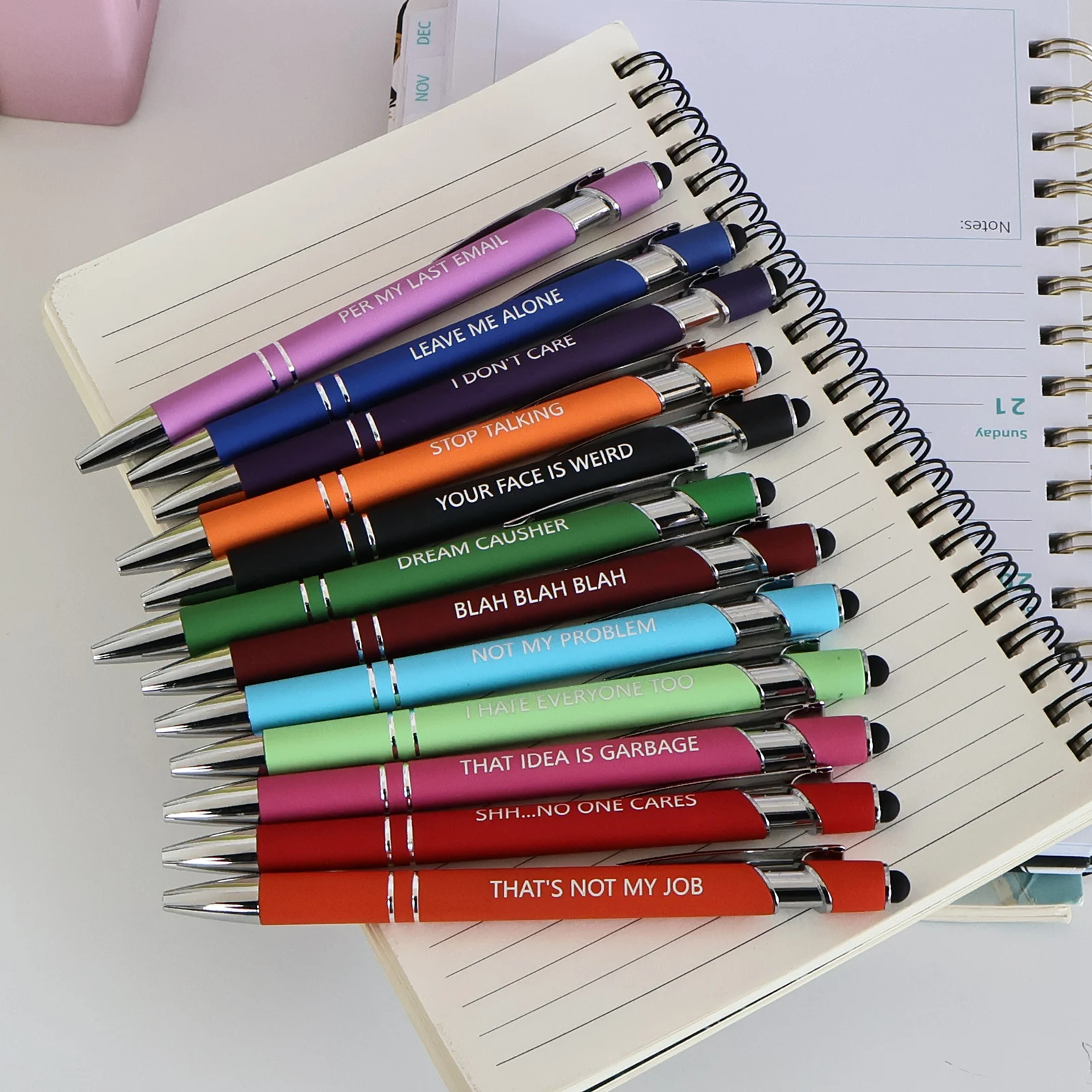 Metal Ballpoint Pens Set Of 12 Black With Inspirational Quotes, Touchscreen Stylus Tip For Phone Tablet, Office Study Adults
Metal Ballpoint Pens Set Of 12 Black With Inspirational Quotes, Touchscreen Stylus Tip For Phone Tablet, Office Study Adults