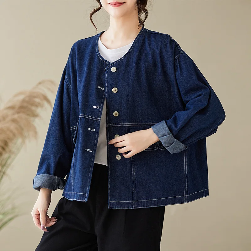 Японская свободная джинсовая куртка для женщин, универсальная, весна-осень, новый стиль, однотонная, с широким круглым вырезом, на одной пуговице
Японская свободная джинсовая куртка для женщин, универсальная, весна-осень, новый стиль, однотонная, с широким круглым вырезом, на одной пуговице
