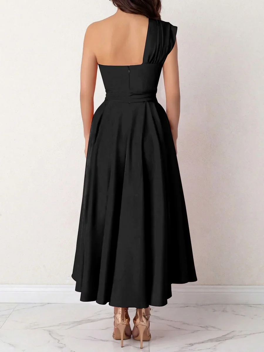 Women Solid Color Asymmetric One Shoulder Elegant Midi Dress Black Summer Casual
Women Solid Color Asymmetric One Shoulder Elegant Midi Dress Black Summer Casual