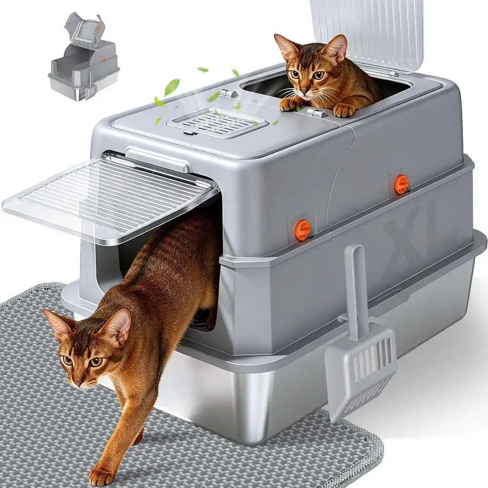 High-Sided Enclosed Metal Litter Box for Large Cats, Easy Clean with Anti-Leak Design, Non-Stick Surface, Front Entry Top Exit,
High-Sided Enclosed Metal Litter Box for Large Cats, Easy Clean with Anti-Leak Design, Non-Stick Surface, Front Entry Top Exit,