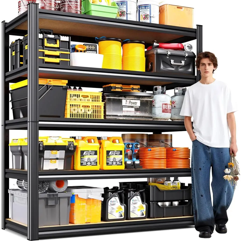 71 High x 46 Wide x 18 Deep 5-Tier Heavy Duty Adjustable Metal Storage Shelves for Garage, Utility, and Industrial Use
71 High x 46 Wide x 18 Deep 5-Tier Heavy Duty Adjustable Metal Storage Shelves for Garage, Utility, and Industrial Use