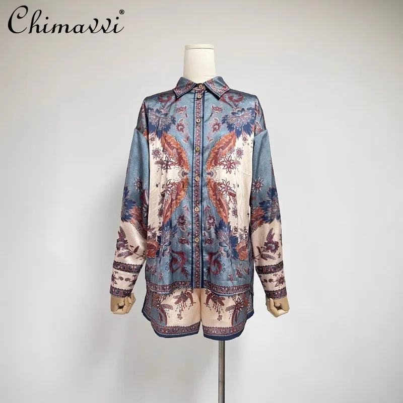 2025 New Summer European and American Temperament Retro Style Printing Long-sleeved Shirt with Shorts Suit For Women
2025 New Summer European and American Temperament Retro Style Printing Long-sleeved Shirt with Shorts Suit For Women