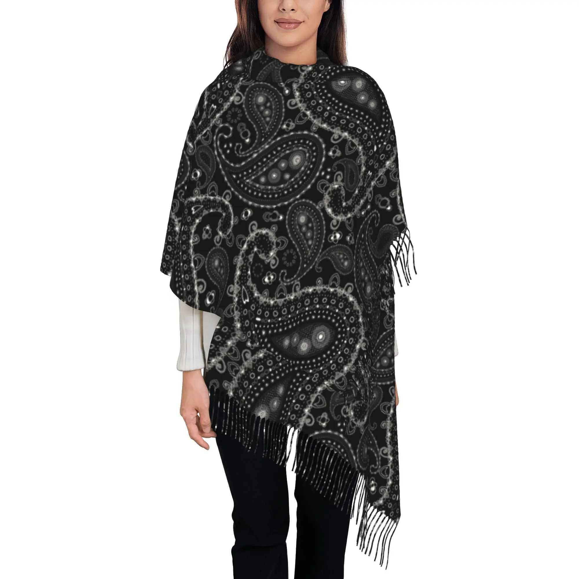 Custom Pretty Bohemian Art Paisley Black White Tassel Scarf Women Winter Warm Shawl Wrap Ladies Scarves
Custom Pretty Bohemian Art Paisley Black White Tassel Scarf Women Winter Warm Shawl Wrap Ladies Scarves