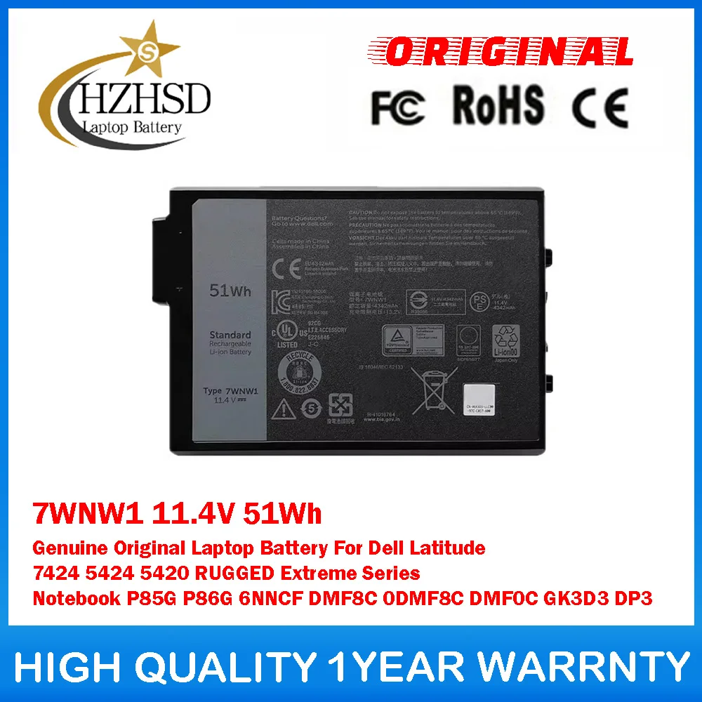 7WNW1 11.4V 51Wh Genuine Original Laptop Battery For Dell Latitude 7424 5424 5420 RUGGED Extreme Series Notebook P85G P86G 6NNCF
7WNW1 11.4V 51Wh Genuine Original Laptop Battery For Dell Latitude 7424 5424 5420 RUGGED Extreme Series Notebook P85G P86G 6NNCF