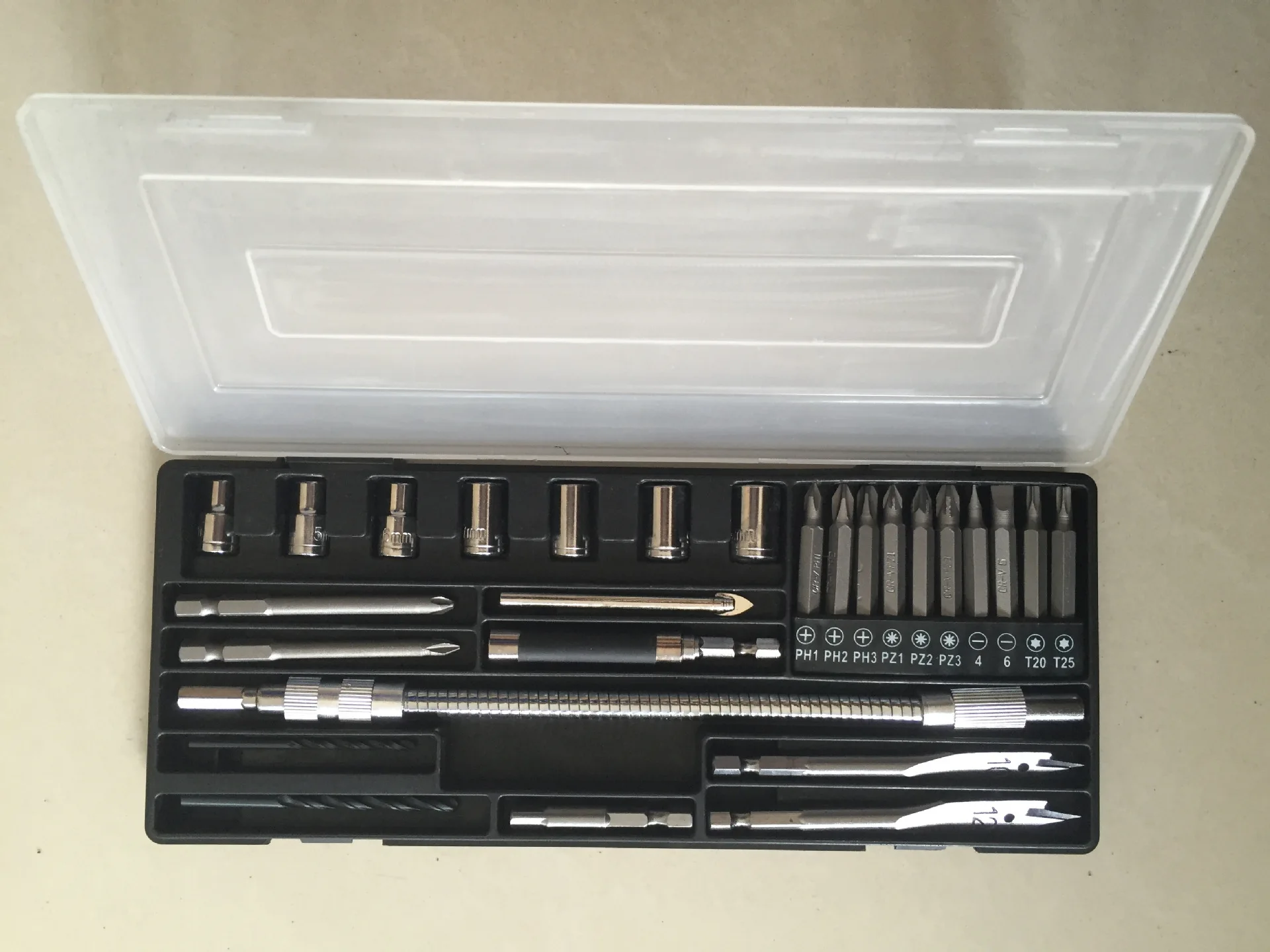 Многофункциональный набор ударных сверл, 26 предметов, комбинированный набор инструментов, гибкий соединительный стержень
Многофункциональный набор ударных сверл, 26 предметов, комбинированный набор инструментов, гибкий соединительный стержень