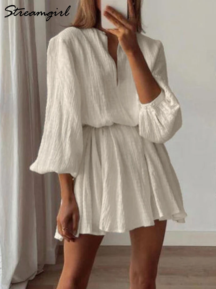 Хлопковые мини-платья трапециевидной формы для женщин, белые летние платья с длинным рукавом и круглым вырезом, простые короткие платья с завязками и поясом, женские офисные платья
Хлопковые мини-платья трапециевидной формы для женщин, белые летние платья с длинным рукавом и круглым вырезом, простые короткие платья с завязками и поясом, женские офисные платья