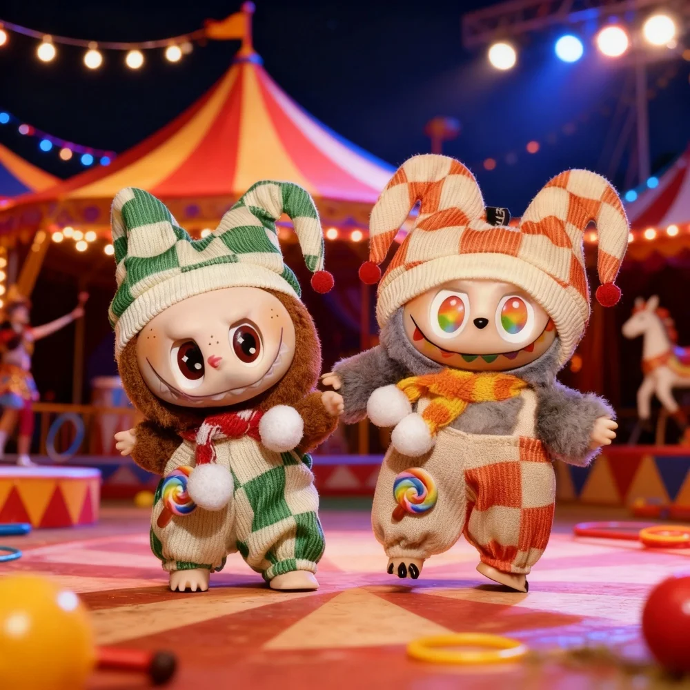 Для 17 см Labubu, модная кукольная одежда в стиле клоуна с клетчатой шляпой и шарфом, леденец, подтяжки, брюки, наряды
Для 17 см Labubu, модная кукольная одежда в стиле клоуна с клетчатой шляпой и шарфом, леденец, подтяжки, брюки, наряды