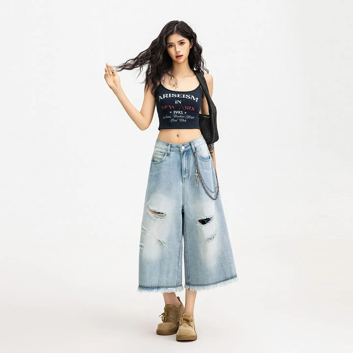 American Vintage High Waist Ripped Loose Wide Leg Jeans Versatile Draped Worn Straight Cropped Denim Pants
American Vintage High Waist Ripped Loose Wide Leg Jeans Versatile Draped Worn Straight Cropped Denim Pants