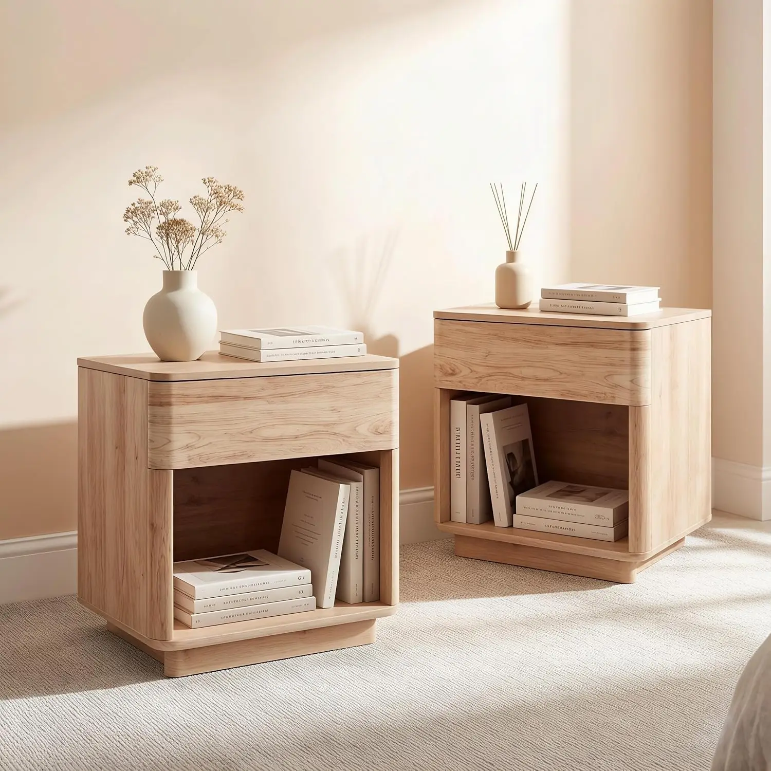 Modern Nightstand Set Of 2 With Charging Station, 22" Wide Wood Side Table With Large Drawer & Open Storage, End Table
Modern Nightstand Set Of 2 With Charging Station, 22" Wide Wood Side Table With Large Drawer & Open Storage, End Table