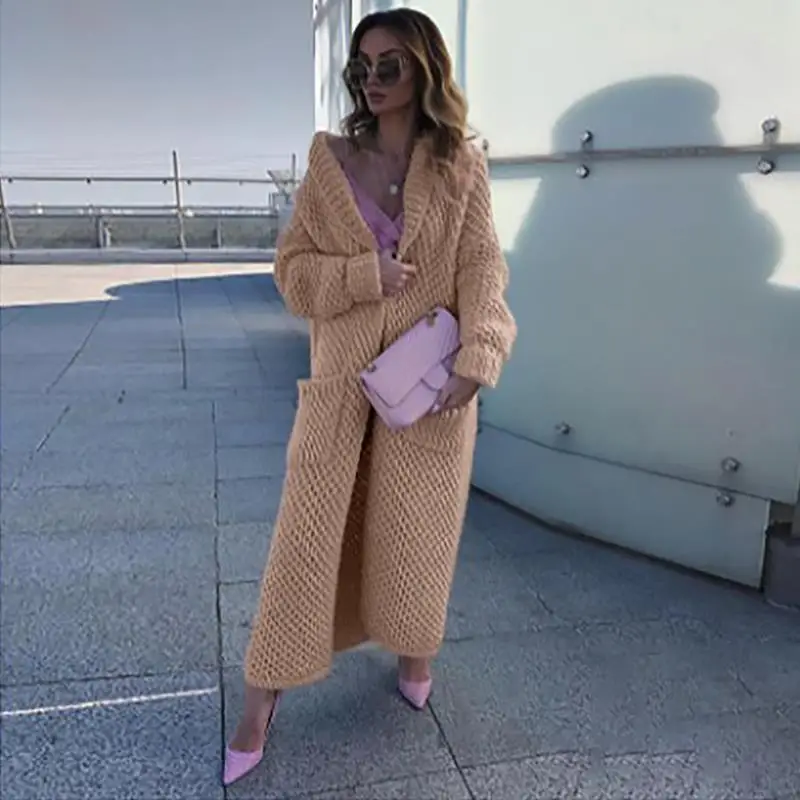 Winter Lapel Knit Cardigan Collage Solid Color Long Oversized Women's Knitted Sweater
Winter Lapel Knit Cardigan Collage Solid Color Long Oversized Women's Knitted Sweater