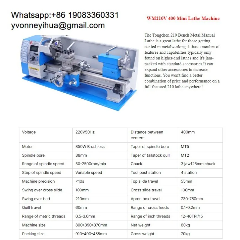 TC-210pro-400 Mini Lathe Electronically Controlled Intelligent Manual Metal Wood Carving Brushless Motor For Service Equipment
TC-210pro-400 Mini Lathe Electronically Controlled Intelligent Manual Metal Wood Carving Brushless Motor For Service Equipment