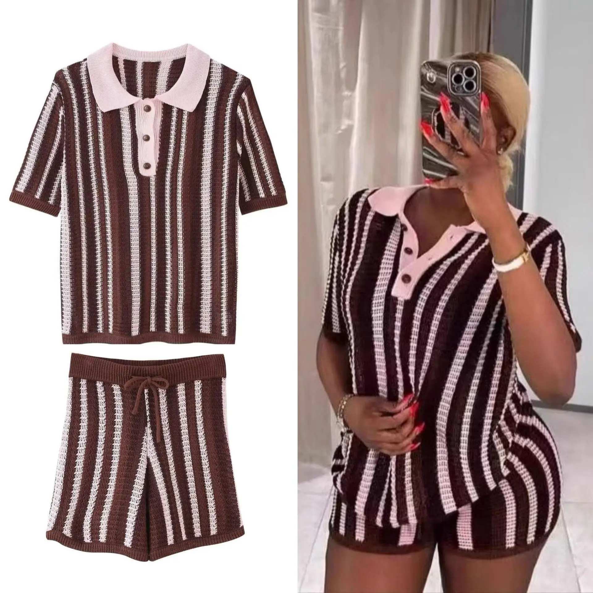 Women Shorts Pant Set Two Piece Sets Turn Down Collar Shirt Striped Short Pants High Waist Y2k Streetwear Elegant Casual Loose
Women Shorts Pant Set Two Piece Sets Turn Down Collar Shirt Striped Short Pants High Waist Y2k Streetwear Elegant Casual Loose