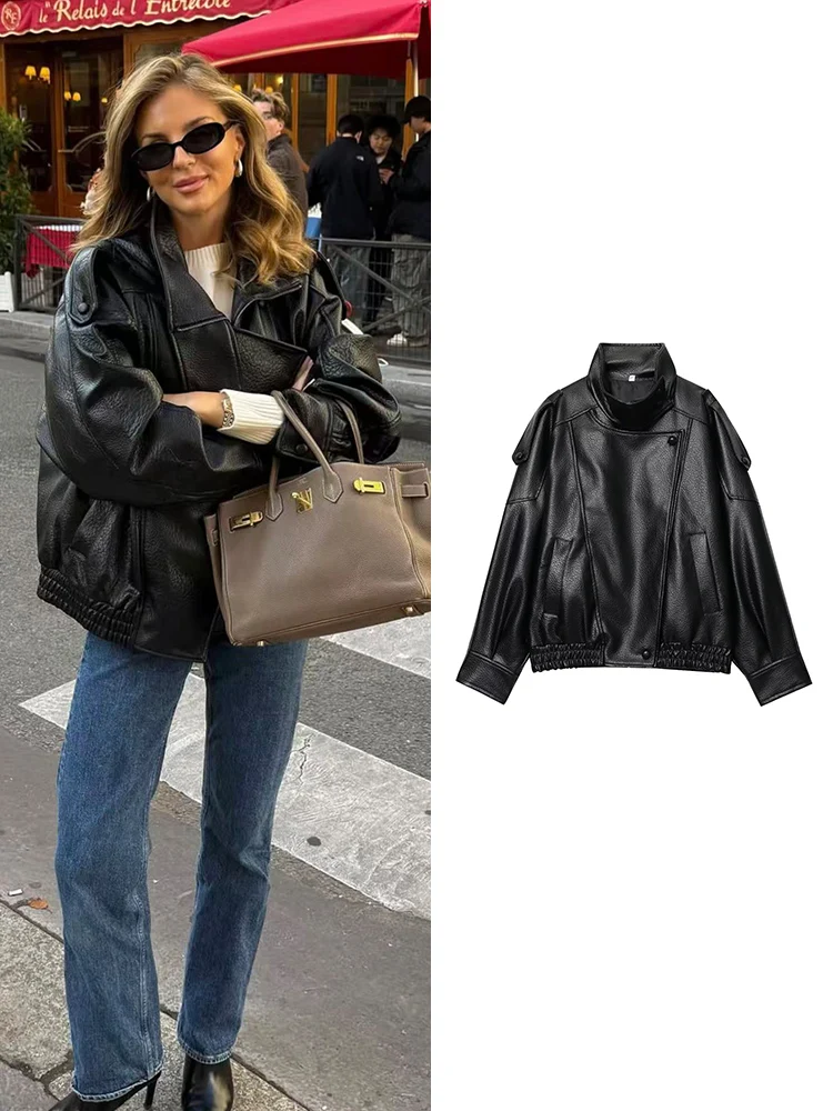 Women's Street Fashion Texture Leather Jacket Solid Long Sleeve Stand Collar Design Zipper Vintage Lady Streetwear Autumn New
Women's Street Fashion Texture Leather Jacket Solid Long Sleeve Stand Collar Design Zipper Vintage Lady Streetwear Autumn New