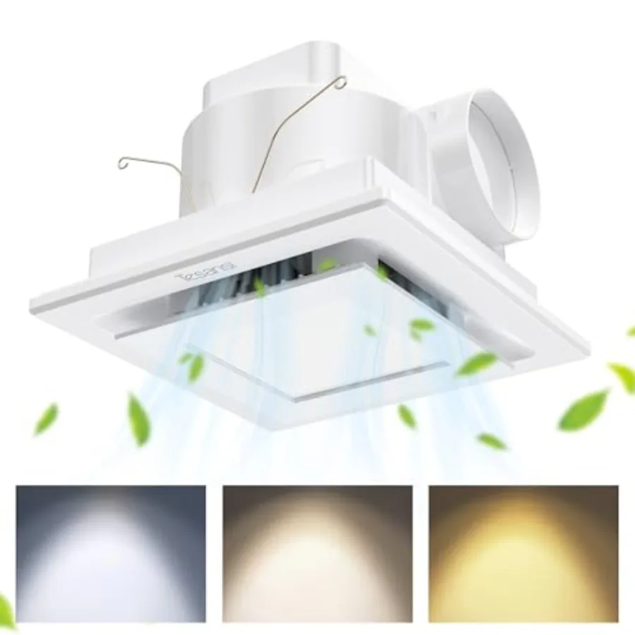 Bathroom Exhaust Fan with 3CCT LED Light Ultra-Quiet 1.0 Sone and Effective Ventilation at 100 CFM Easy Retrofit Without Attic
Bathroom Exhaust Fan with 3CCT LED Light Ultra-Quiet 1.0 Sone and Effective Ventilation at 100 CFM Easy Retrofit Without Attic