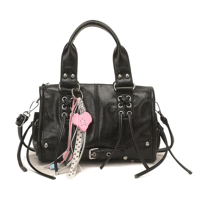 Korean Y2K Drawstring Motorcycle Boston Bag, Stylish Rivet Decor Handbag, Women's Elegant Versatile Bowling Pillow Shoulder Bag
Korean Y2K Drawstring Motorcycle Boston Bag, Stylish Rivet Decor Handbag, Women's Elegant Versatile Bowling Pillow Shoulder Bag