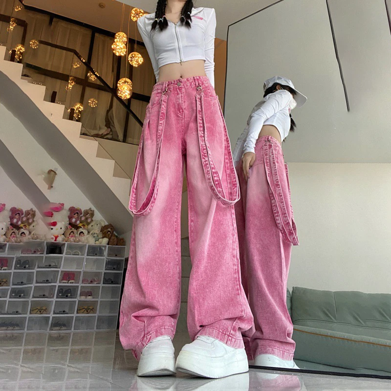 American Style Vintage Washed Old Jeans Women's Loose Straight Strap Double-Wear Casual Pants pink Wide-Leg Pants
American Style Vintage Washed Old Jeans Women's Loose Straight Strap Double-Wear Casual Pants pink Wide-Leg Pants