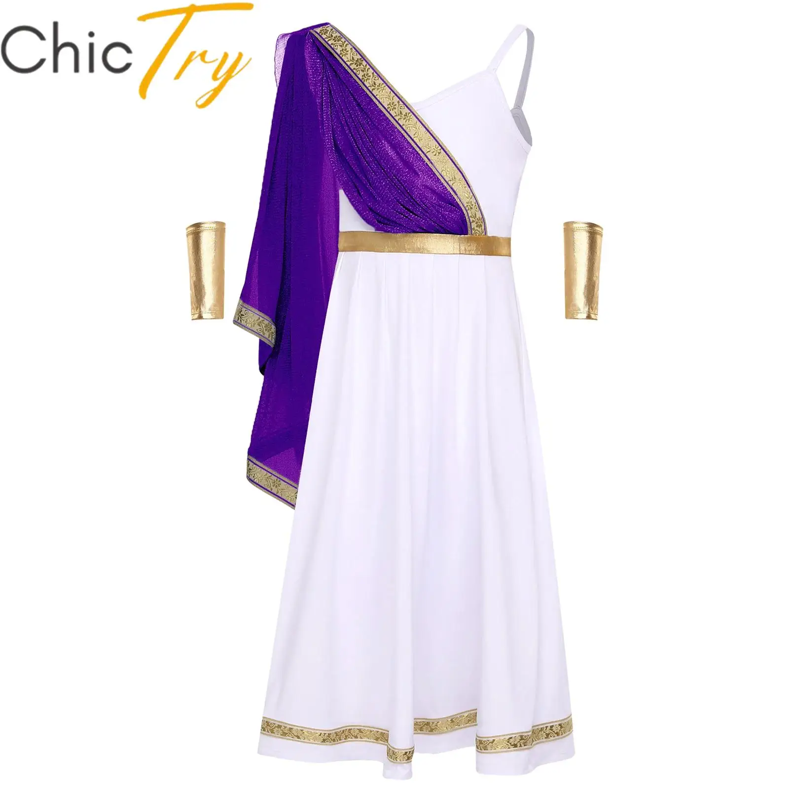 Kids Girls Ancient Greek Princess Costume Cosplay Party Dress High Waist Cami Dress Cape Golden Embroidery Dress with Arm Sleeve
Kids Girls Ancient Greek Princess Costume Cosplay Party Dress High Waist Cami Dress Cape Golden Embroidery Dress with Arm Sleeve