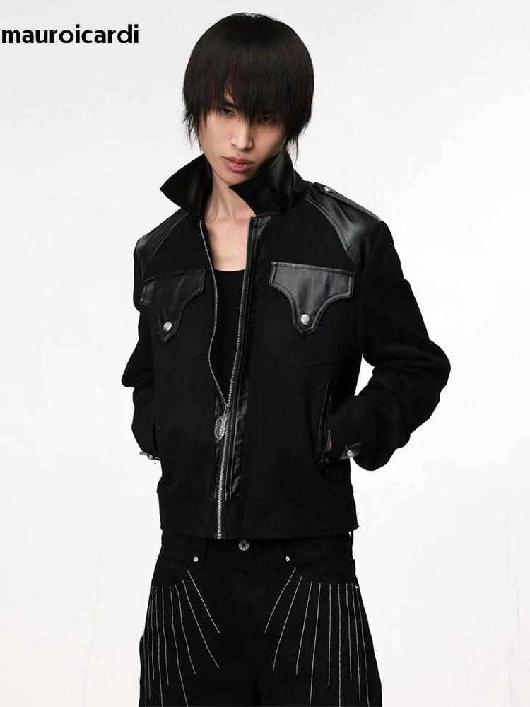 Мужская демисезонная куртка Mauroicardi: стильная черная куртка с пэчворком, вышивкой и молнией, длинный рукав, дизайнерская эмо-одежда класса люкс
Мужская демисезонная куртка Mauroicardi: стильная черная куртка с пэчворком, вышивкой и молнией, длинный рукав, дизайнерская эмо-одежда класса люкс