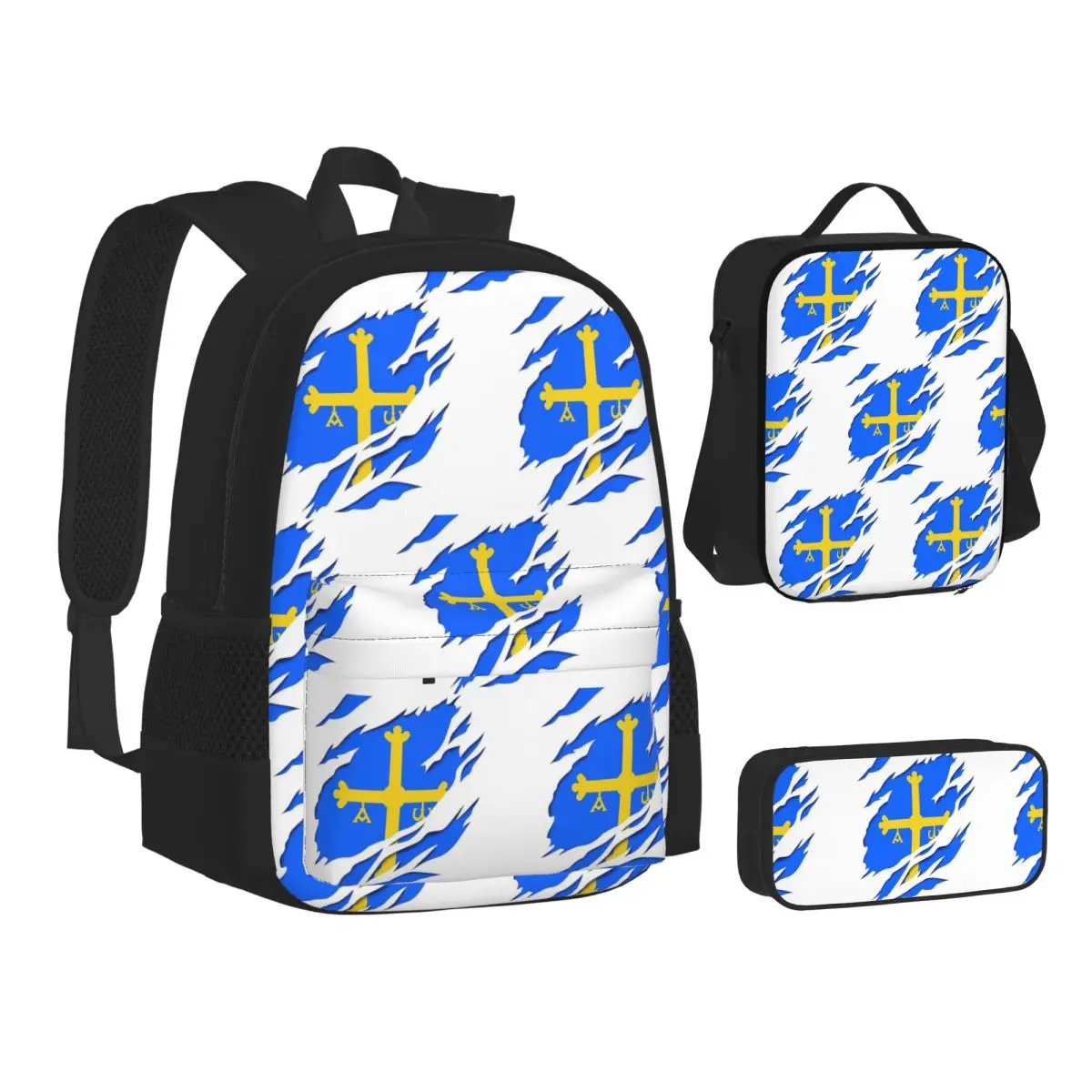 Asturias Flag Backpacks Students Bookbag School Bags Children Rucksack Lunch Bag Pen Bag Three-Piece Set
Asturias Flag Backpacks Students Bookbag School Bags Children Rucksack Lunch Bag Pen Bag Three-Piece Set