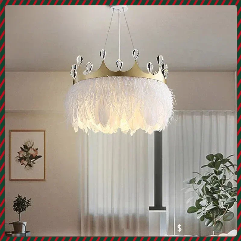Modern White Feather Pendant Light with Gold Crown Crystal Decor E27 Socket for Girl's Room Bedroom Hotel Hanging Lamp Design
Modern White Feather Pendant Light with Gold Crown Crystal Decor E27 Socket for Girl's Room Bedroom Hotel Hanging Lamp Design