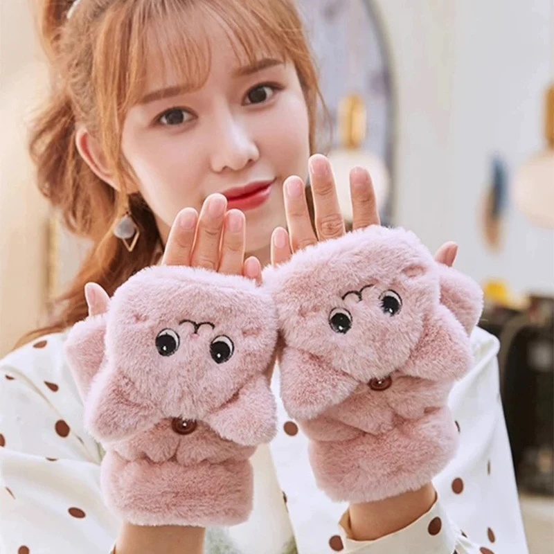 Women Plush Warm Glove Fur Lovely Rabbit Cat Mittens Flip Fingerless Gloves Soft Girls Thick Gloves Flexible Half Finger Winter
Women Plush Warm Glove Fur Lovely Rabbit Cat Mittens Flip Fingerless Gloves Soft Girls Thick Gloves Flexible Half Finger Winter