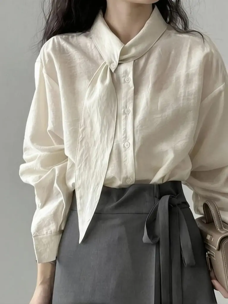 Elegant Korean Tied Collar White Shirt Women Designer Work Wear Long Sleeve Shirts Basic Button Up Casual Blouses Spring New
Elegant Korean Tied Collar White Shirt Women Designer Work Wear Long Sleeve Shirts Basic Button Up Casual Blouses Spring New