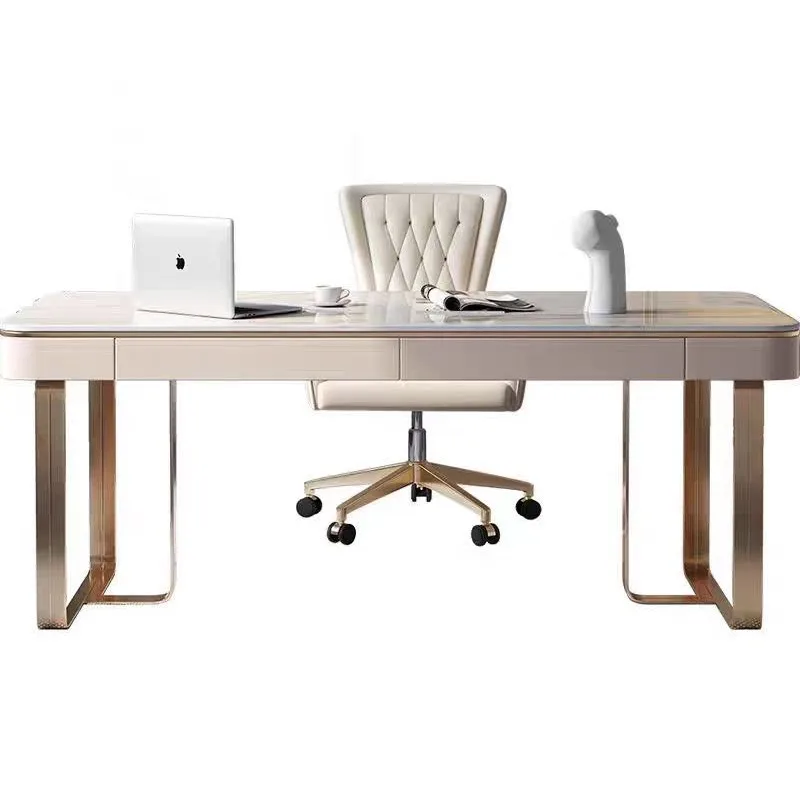 Desk Italian light luxury modern high-end study metal writing desk advanced sense rock slab computer desk combination
Desk Italian light luxury modern high-end study metal writing desk advanced sense rock slab computer desk combination