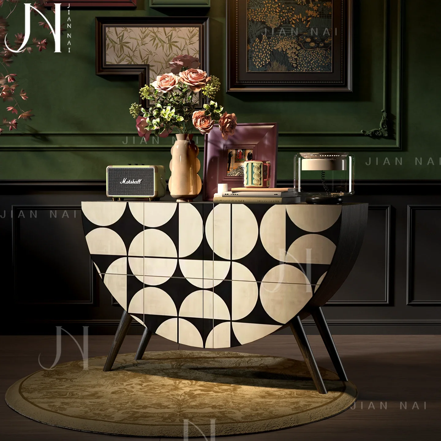 TAO Modern minimalist geometric diagram Semicircular cabinet storage, entrance at the end of the corridor, living room and bedro
TAO Modern minimalist geometric diagram Semicircular cabinet storage, entrance at the end of the corridor, living room and bedro
