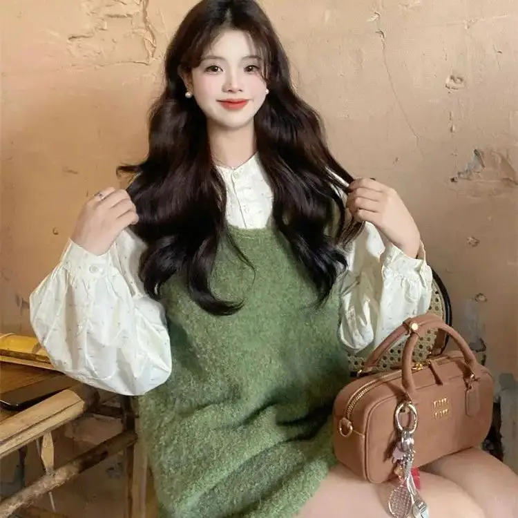 Two-Piece Puff Sleeve Shirt Knitted Vest Dress 2024 New Autumn Korean Style Complete Set Of High-End Outfits
Two-Piece Puff Sleeve Shirt Knitted Vest Dress 2024 New Autumn Korean Style Complete Set Of High-End Outfits