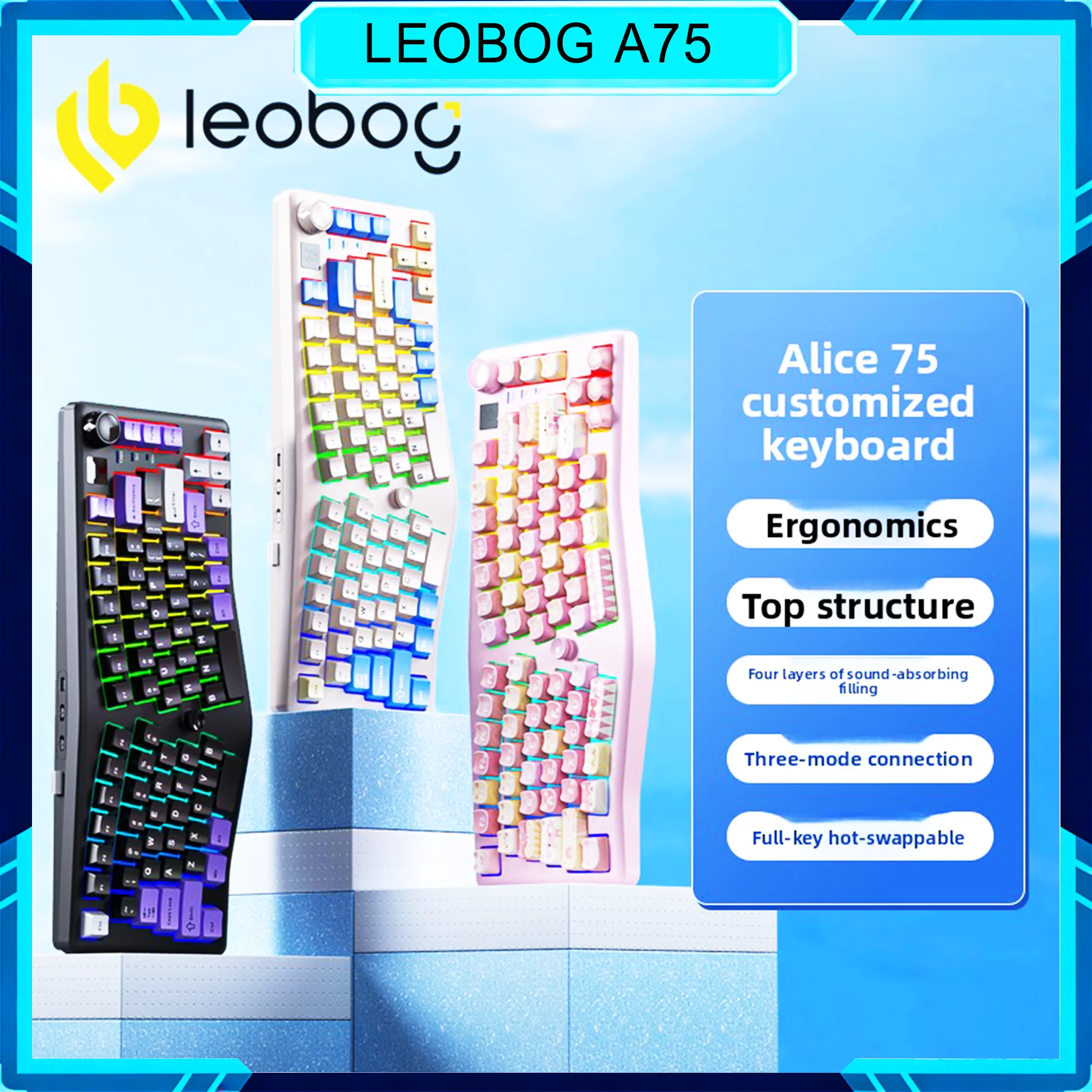 LEOBOG A75 Customized Mechanical Keyboard TOP Structure 75 Hot-Swappable Wireless 3Mode Multi-Function Knob Game Accessory
