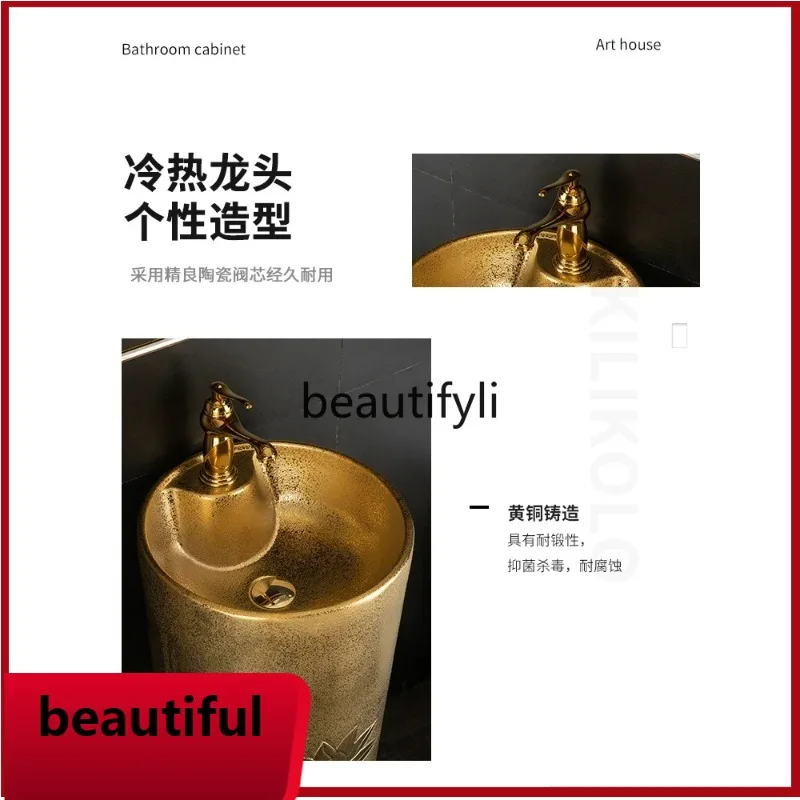 F156 European-style golden column basin, gold-plated washbasin, one-piece basin, integrated ceramic, round pillar
F156 European-style golden column basin, gold-plated washbasin, one-piece basin, integrated ceramic, round pillar