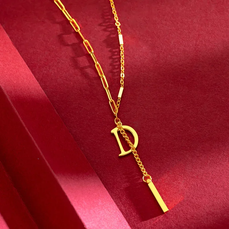 Pure Yellow Gold Necklaces for Women High Sense Splicing Letter D Pendant & Necklace Wedding Bridal Jewelry Accessories Bijoux
Pure Yellow Gold Necklaces for Women High Sense Splicing Letter D Pendant & Necklace Wedding Bridal Jewelry Accessories Bijoux