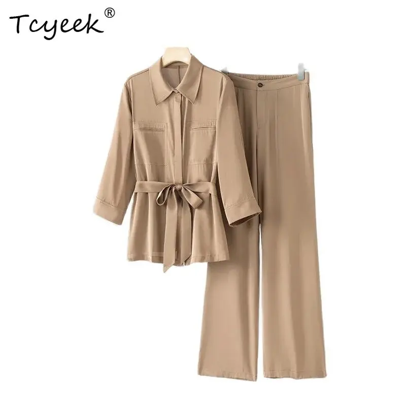 Tcyeek 93% Silk Elegant Shirt Set, Women Lace-up Solid, Commute Casual Simplicity Blouses Long Pants, 2024 Spring S43427QC
Tcyeek 93% Silk Elegant Shirt Set, Women Lace-up Solid, Commute Casual Simplicity Blouses Long Pants, 2024 Spring S43427QC