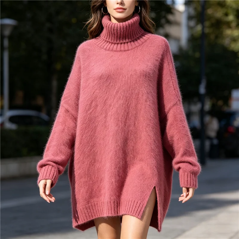 Ladies Women Autumn Winter Thick Warm Pink Hairy Angora Rabbit Hair Knitted Turtleneck Long Sleeves Split Loose Pullover Sweater
Ladies Women Autumn Winter Thick Warm Pink Hairy Angora Rabbit Hair Knitted Turtleneck Long Sleeves Split Loose Pullover Sweater