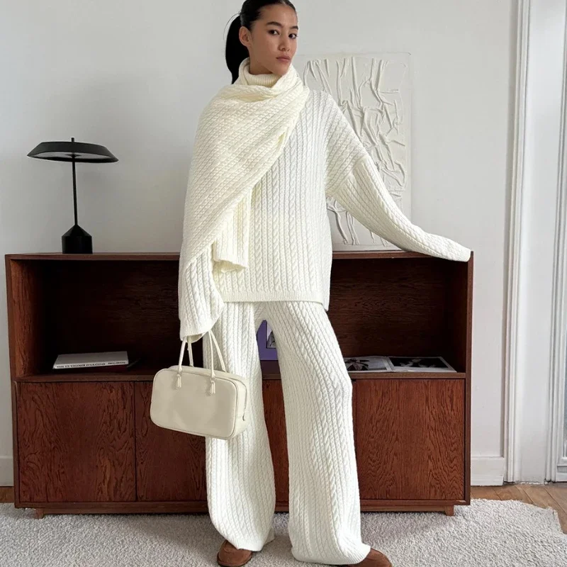 TARUXY Fashion Knitted Twist Suit Women's Solid Long Sleeve Elastic Pullover Sweater Long Trousers Casual Loose Female Suits
TARUXY Fashion Knitted Twist Suit Women's Solid Long Sleeve Elastic Pullover Sweater Long Trousers Casual Loose Female Suits