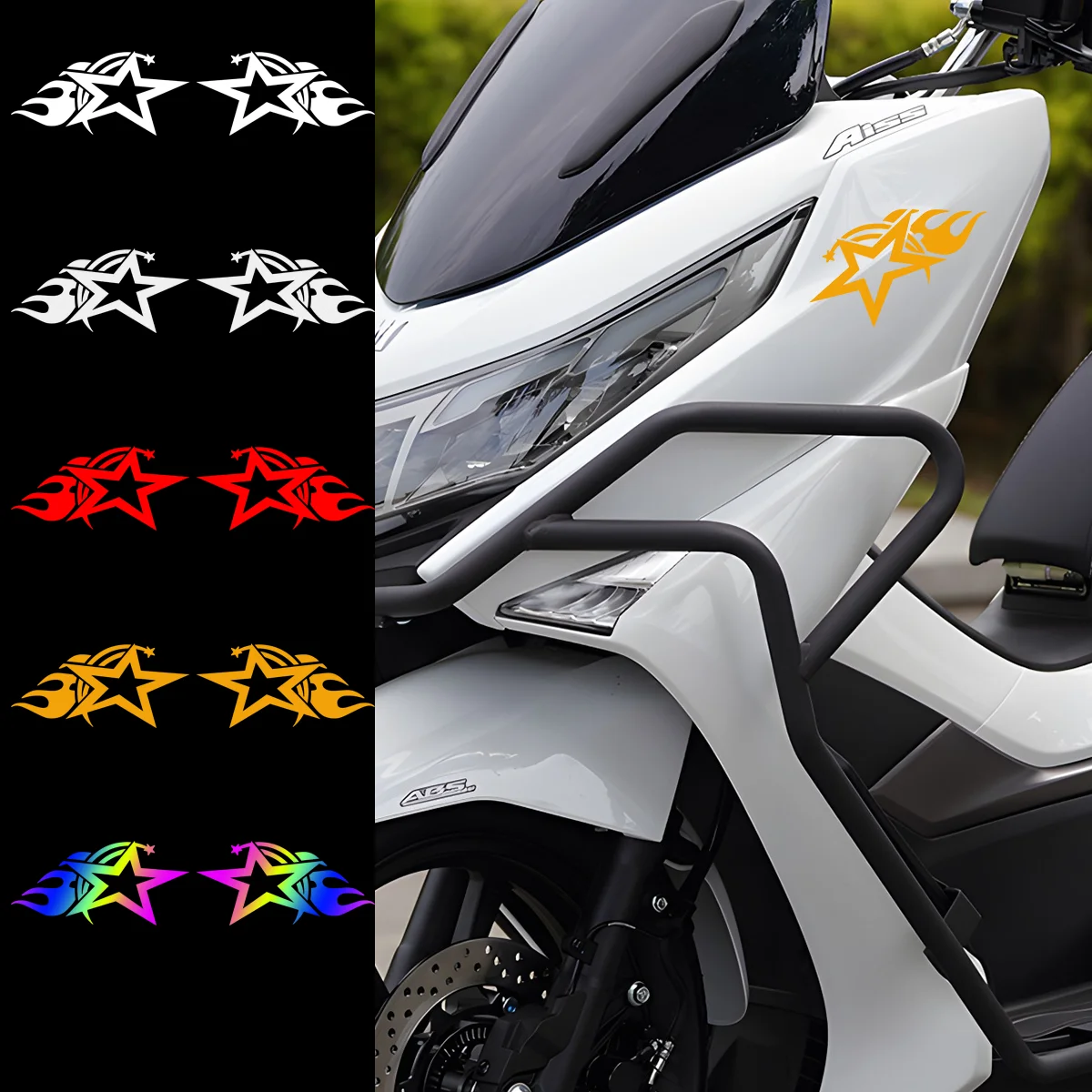 2PCS Flame Star Motorcycle Sticker Car Fuel Tank Helmet Windshield Reflective Waterproof Vinyl Decal Accessories for QJMOTOR
2PCS Flame Star Motorcycle Sticker Car Fuel Tank Helmet Windshield Reflective Waterproof Vinyl Decal Accessories for QJMOTOR