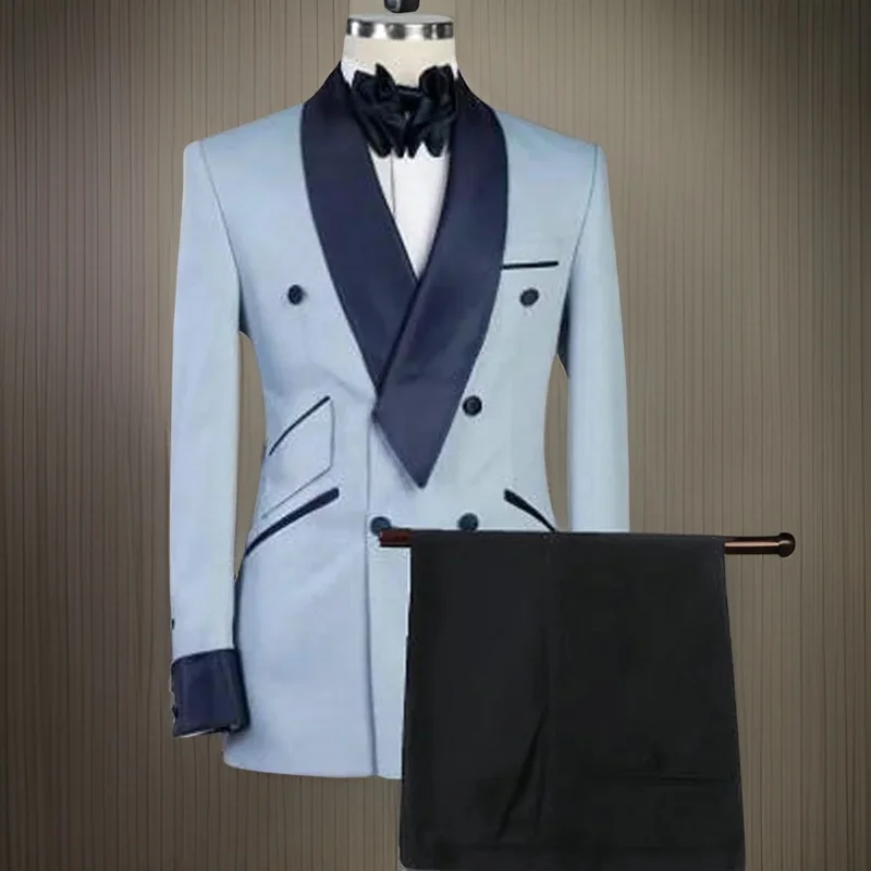 Slim Fit Formal Suits Light Blue Double Breasted Jacket with Pants Navy Blue Men's Shawl Lapel Custom Wedding Tuxedo Suit 2024
Slim Fit Formal Suits Light Blue Double Breasted Jacket with Pants Navy Blue Men's Shawl Lapel Custom Wedding Tuxedo Suit 2024
