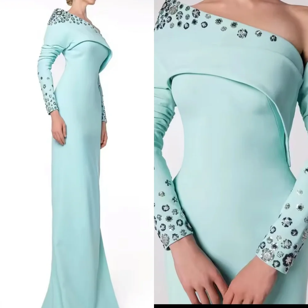 Customized Exquisite One Shoulder Long Sleeves Evening Dress High Quality Satin Prom Dresses Delicate Crystal Party Gowns
Customized Exquisite One Shoulder Long Sleeves Evening Dress High Quality Satin Prom Dresses Delicate Crystal Party Gowns