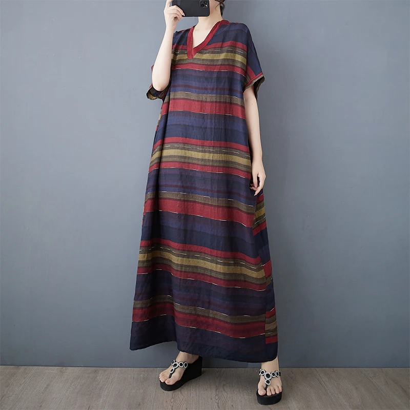 Summer V-neck Loose Cotton Linen Long Beach Skirt Maxi Dress Artistic Women's Robe Large Size Casual Holiday Style
Summer V-neck Loose Cotton Linen Long Beach Skirt Maxi Dress Artistic Women's Robe Large Size Casual Holiday Style