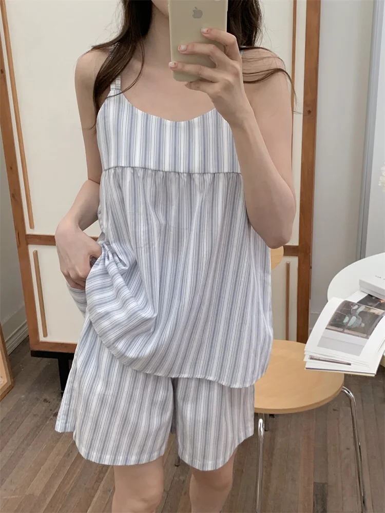 New Cotton Home Simple Stripe Korean Sleeveless Summer Pajama Set Women Girlish Holiday Vacation Comfortable Casual Sleepwear
New Cotton Home Simple Stripe Korean Sleeveless Summer Pajama Set Women Girlish Holiday Vacation Comfortable Casual Sleepwear