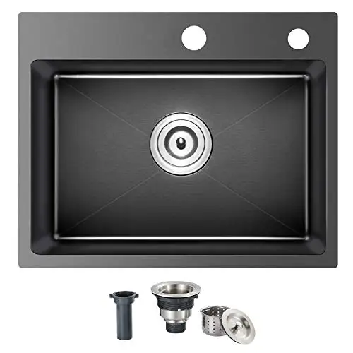24x18 Inch Black Stainless Steel Single Bowl Kitchen Sink 2-Hole Drop In R10 Corner
24x18 Inch Black Stainless Steel Single Bowl Kitchen Sink 2-Hole Drop In R10 Corner