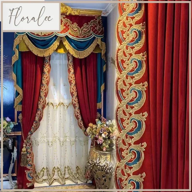 Palace High-end Red Embroidery Velvet Thickened Blackout Curtains for Living Room Bedroom French Window Villa Customized Valance
Palace High-end Red Embroidery Velvet Thickened Blackout Curtains for Living Room Bedroom French Window Villa Customized Valance